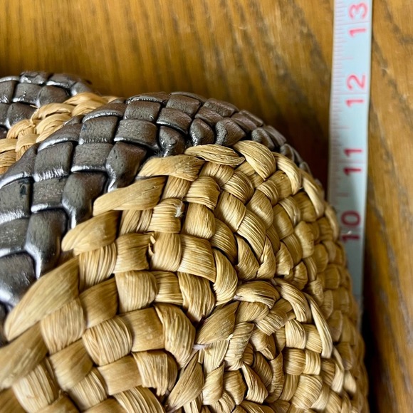 TALBOTS Straw Woven Tote Bag Metallic Accents Braided Handles Coastal‎ Classic - Picture 8 of 11